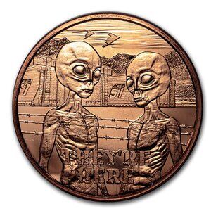 1 oz Large Copper Round - Area 51 "They're Here" Pure Copper ~ MINT!